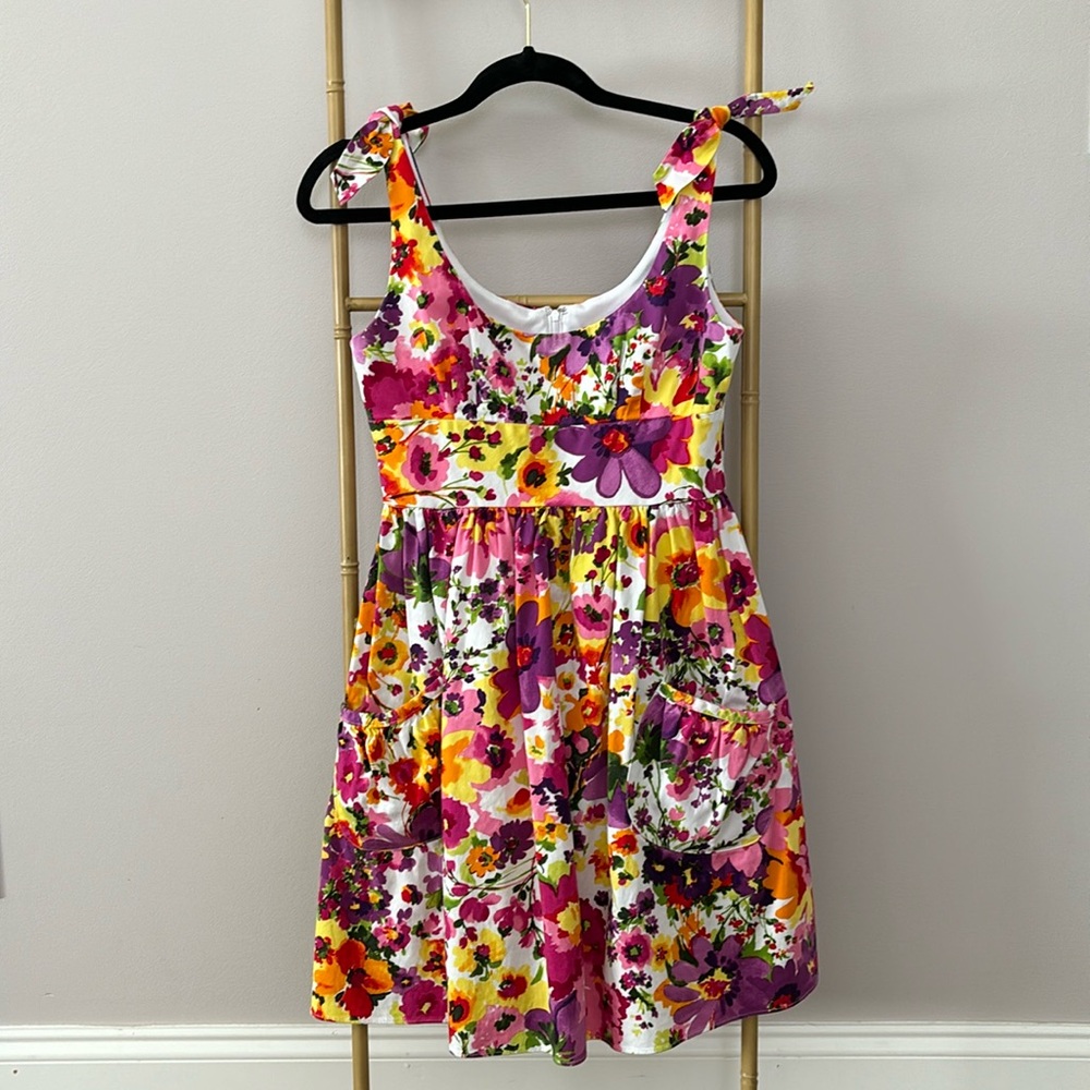 Adorable and fun! Floral mini cotton dress, so lovely! Good quality fabric.